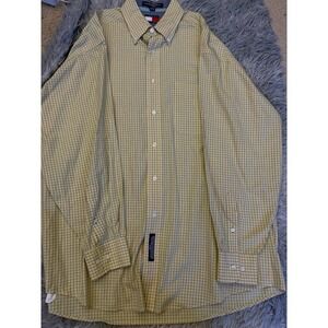 Tommy Hilfiger Men's Medium 15.5 32/33 Yellow Green Check Button Down Shirt